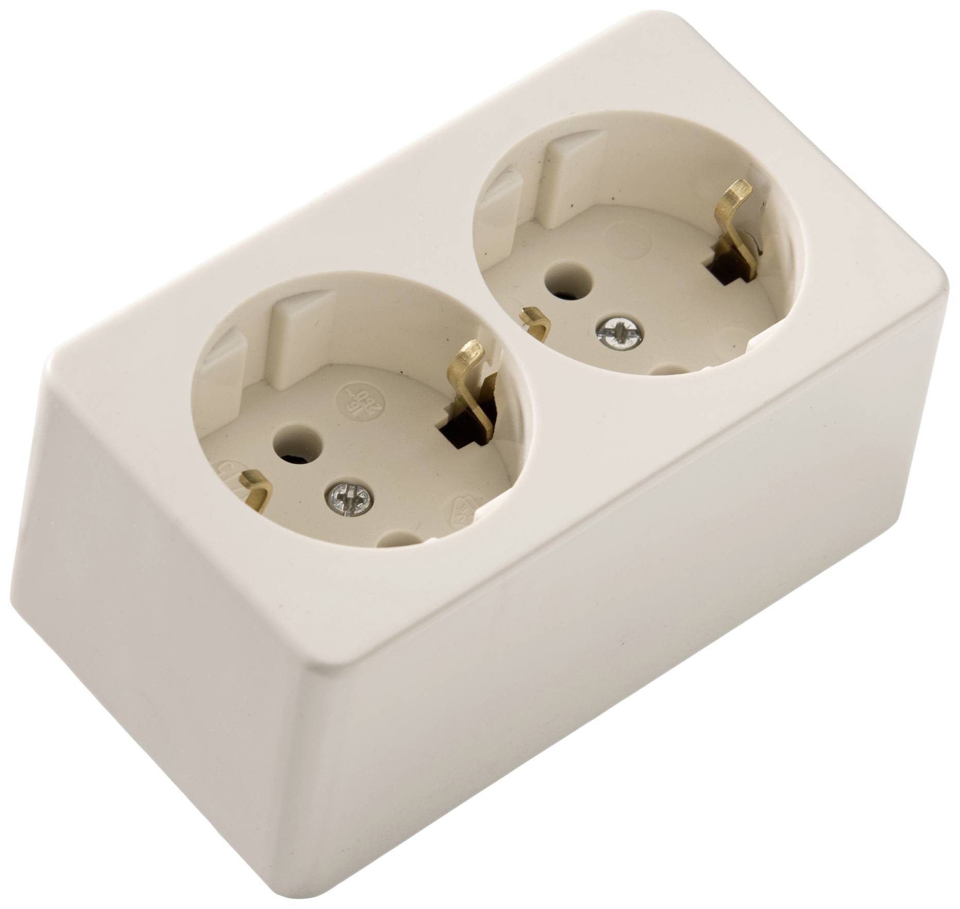 Two white electrical sockets in a rectangular housing, suitable for European plugs.