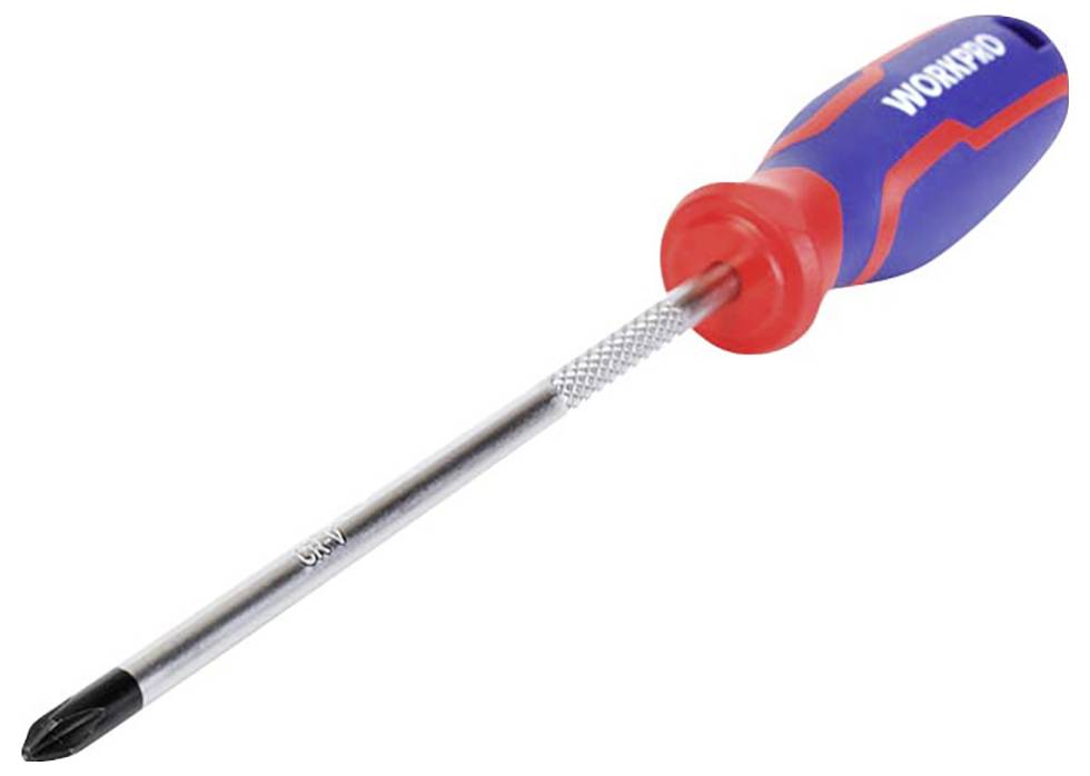 Crosshead screwdriver with a blue and red handle and a metallic-coloured shaft.