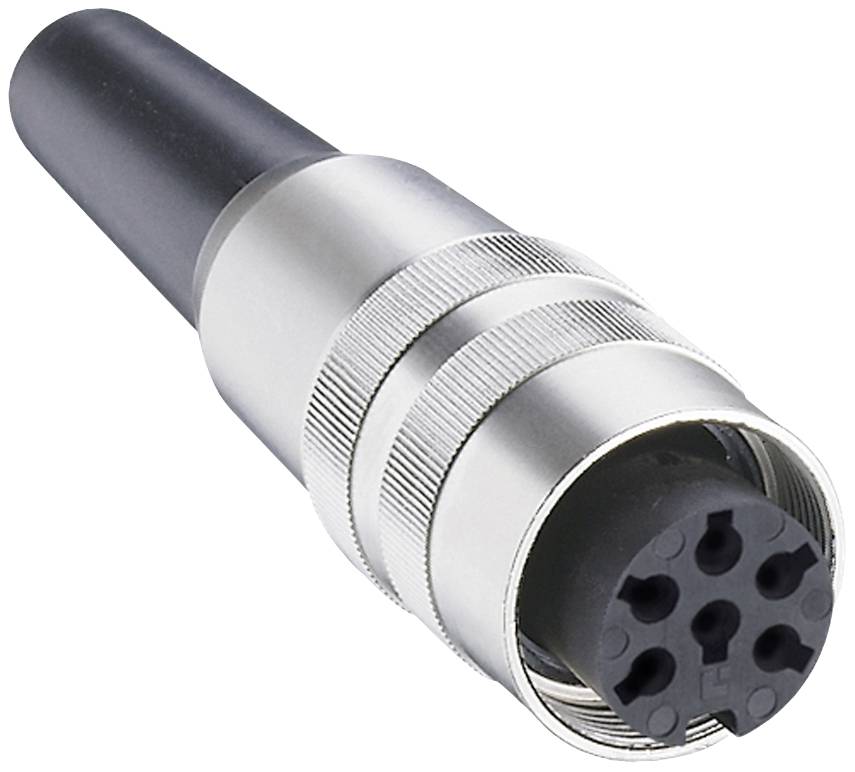 Close-up of a plug with multiple pins and a black handle; likely used for electronic connections.