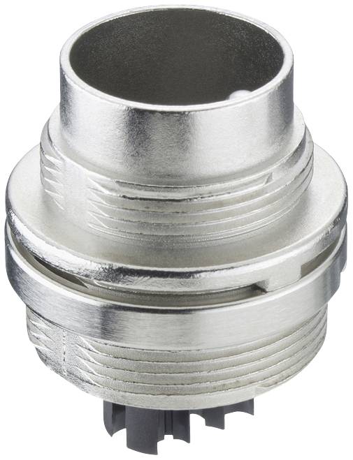 A cylindrical metal plug with threading and multiple contact pins. Suitable for industrial or electrical connections.