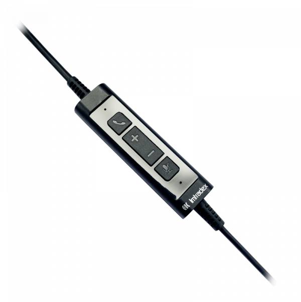 Cable with control unit displaying volume control, call management, and mute button. From 'initiate' brand.