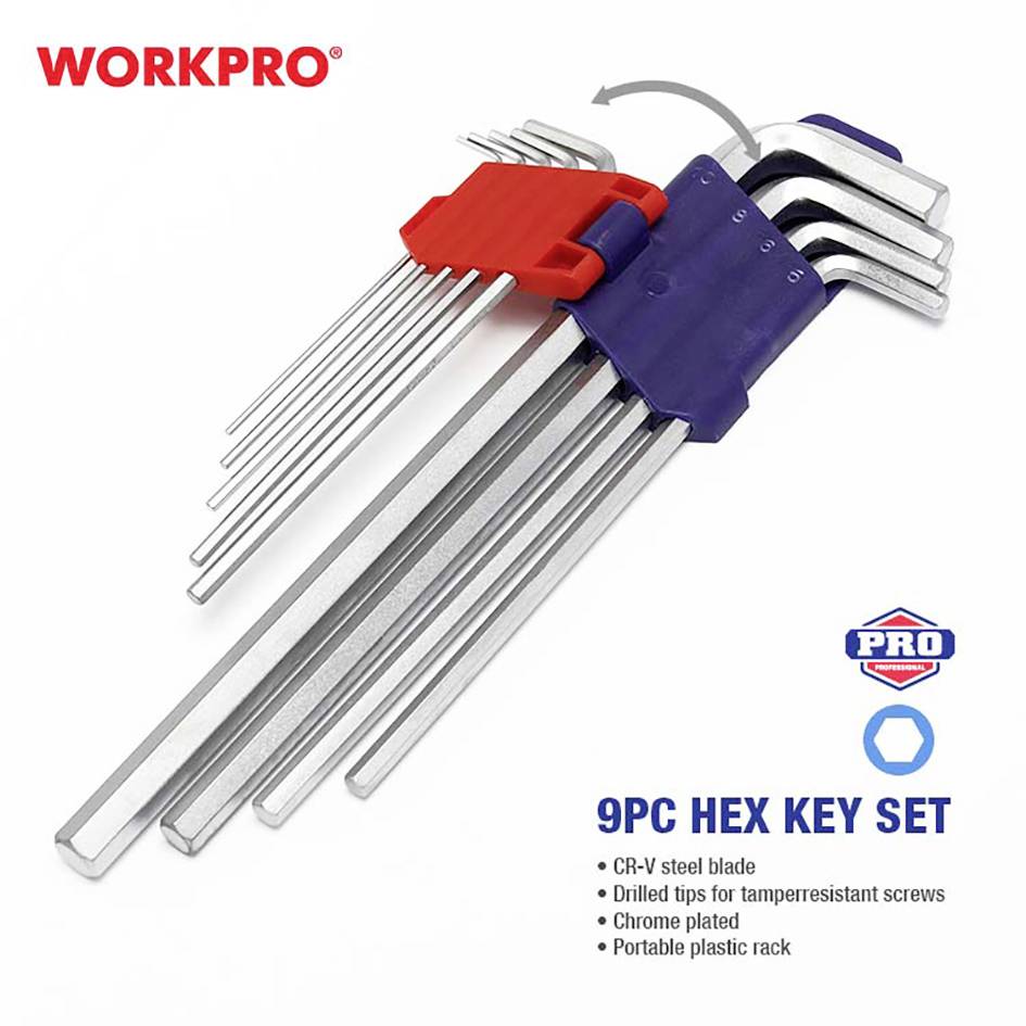 WorkPro Hex head Allen bit set (long version) 1.5 mm, 2 mm, 2.5 mm, 3 mm, 4 mm, 5 mm, 6 mm, 8 mm, 10 mm 1.5 mm, 2 mm, 2.5 mm