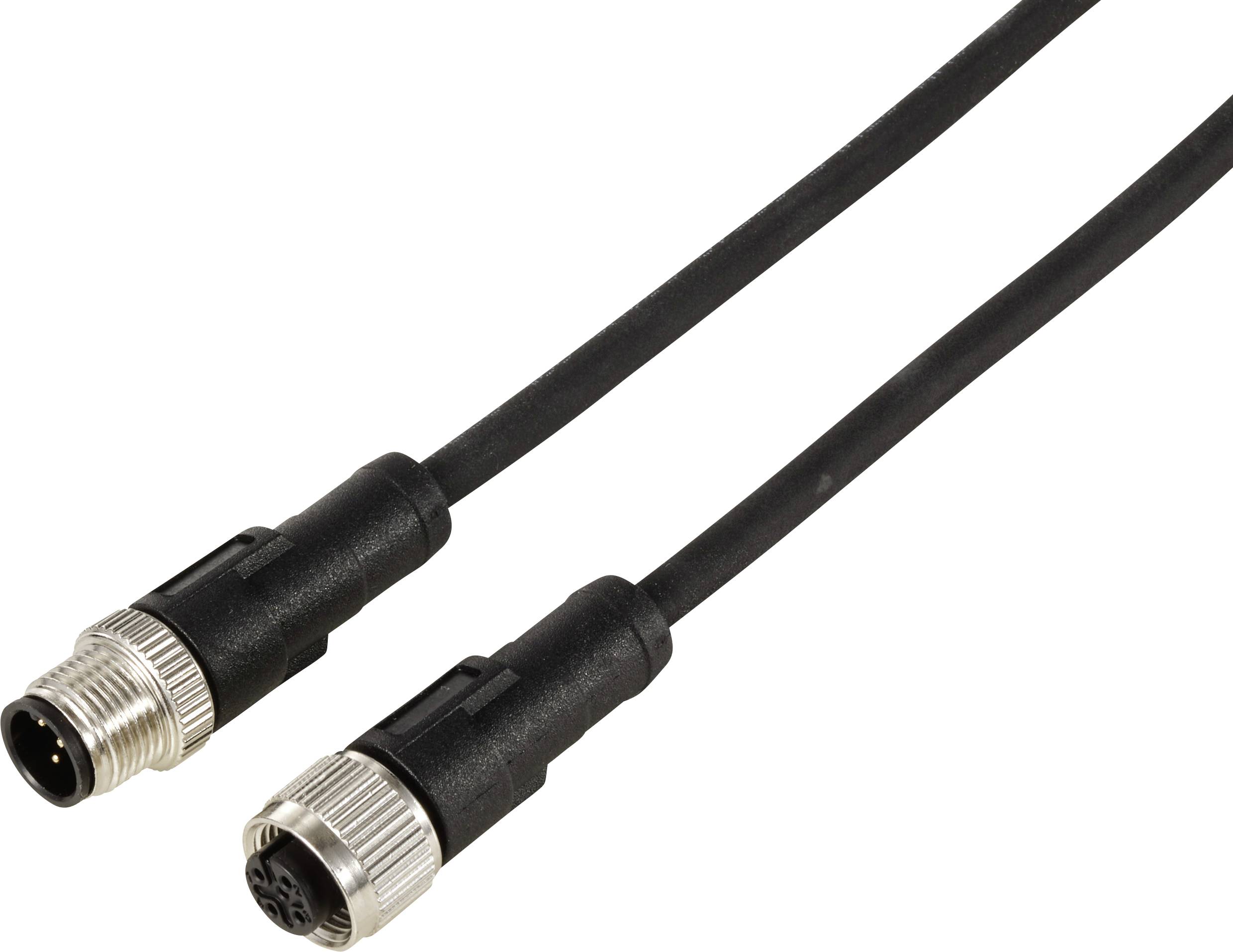 Two black metal-sheathed connectors on a cable. One with male pins, the other with corresponding female sockets.