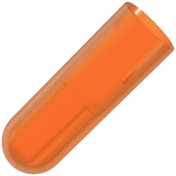 An orange disposable foam earplug, tapered in shape. Suitable for protecting against loud noises in noisy environments.