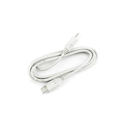 A white USB cable with a standard USB plug and a USB-B plug, suitable for connecting printers.