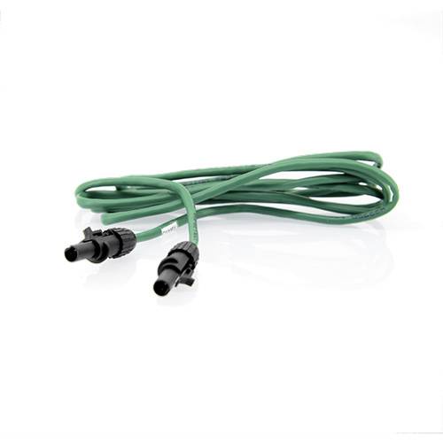 Green solar cable with two black MC4 connectors, suitable for photovoltaic systems.