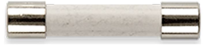 Fuse with a cylindrical shape, with metal caps at each end. Used to protect electrical devices from overcurrent.