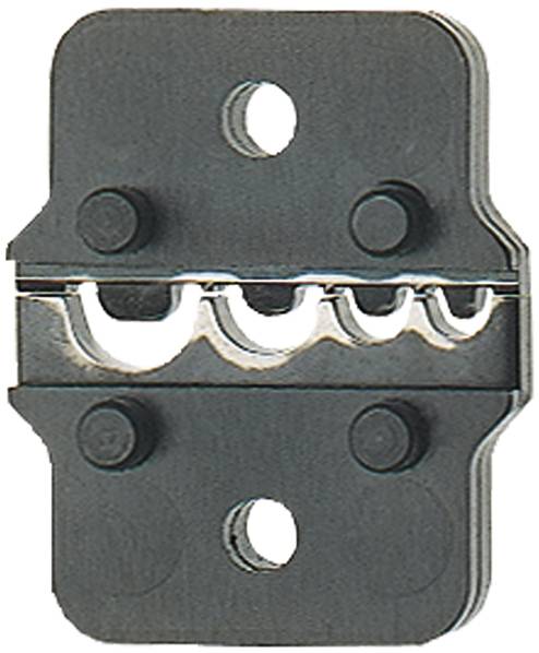 Metal tool with four screws and a wavy opening in the centre, possibly part of an industrial cutting or pressing tool.