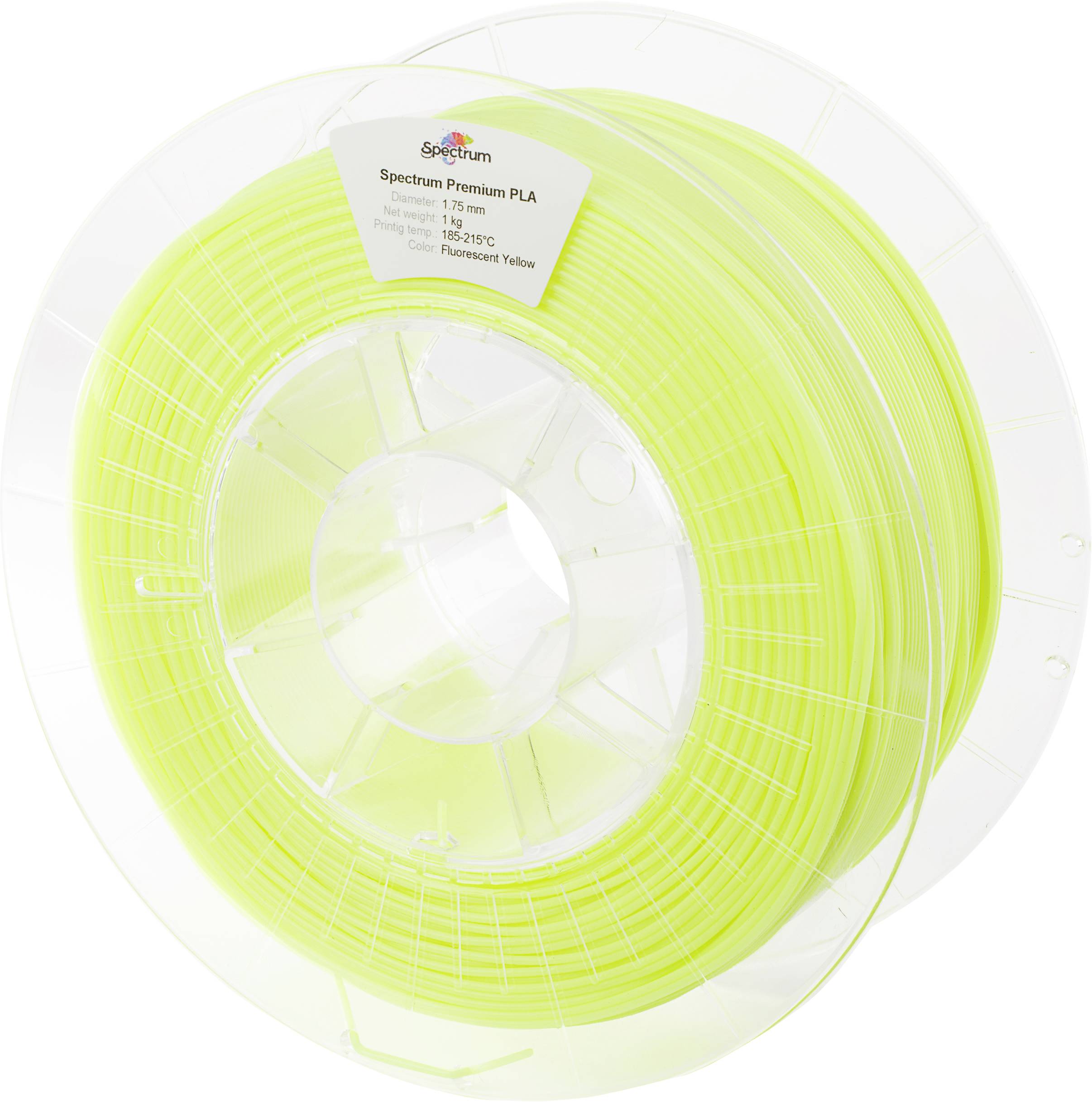 Light green 3D printer filament spool, labelled 'Spectrum Premium PLA', diameter 1.75 mm, weight 1 kg.