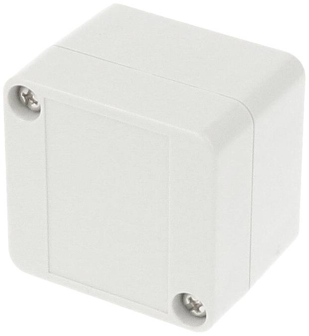 A rectangular, white plastic enclosure with two visible screws; could be used for electrical installations or electronic projects.