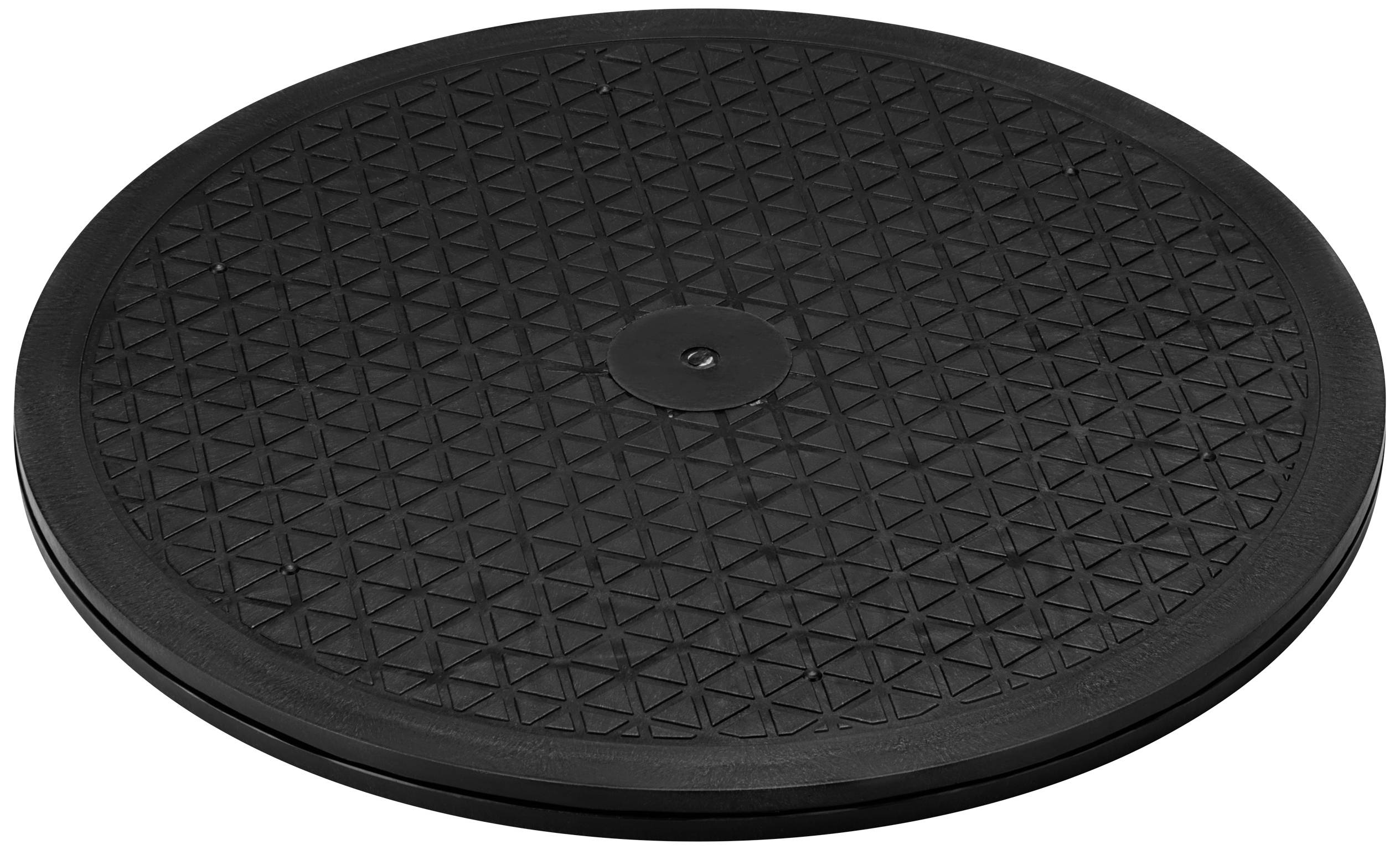 Round, black, structured disc with a geometric pattern.