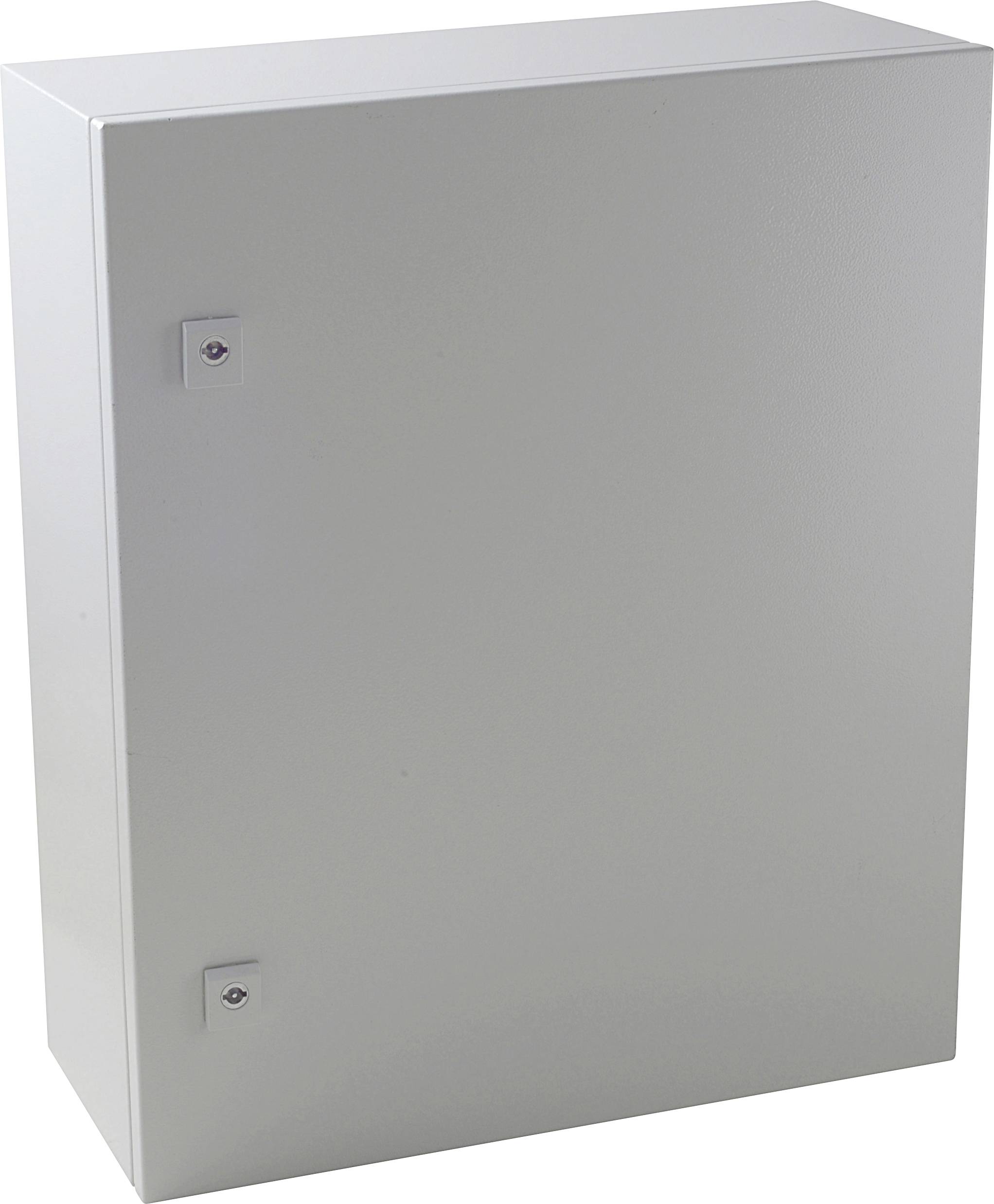 Metal distribution cabinet with a sealed door, used for the secure housing of electrical circuits or equipment.