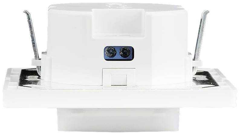 White electric switch viewed from the side, with two screw terminals for wall mounting and a rectangular casing.