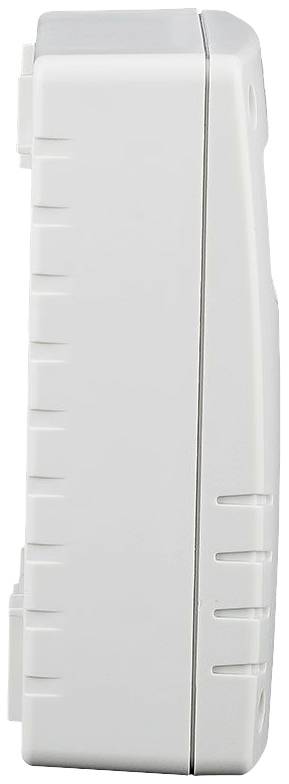 A white, rectangular plastic device with grooves on the side, possibly an electrical or electronic appliance.