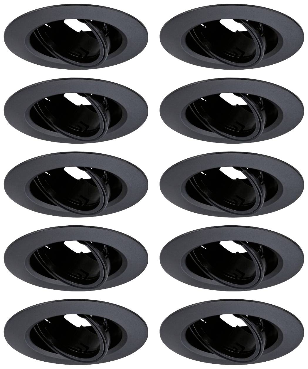 Ten black recessed ceiling lights in two columns.