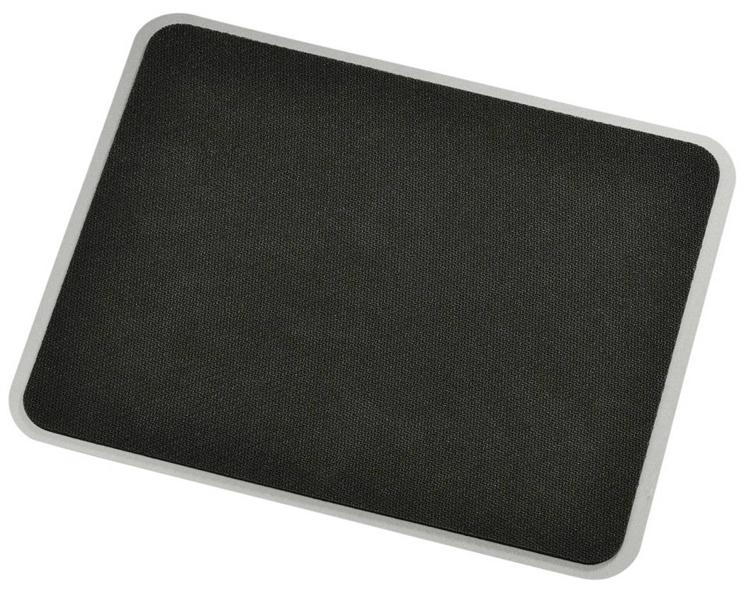 A rectangular, black mousemat with rounded corners on a white background.