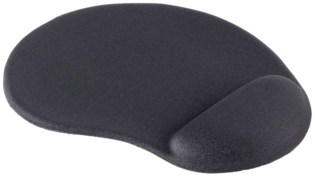Black ergonomic mouse mat with wrist rest. Ideal for supporting the wrist when using a computer mouse.