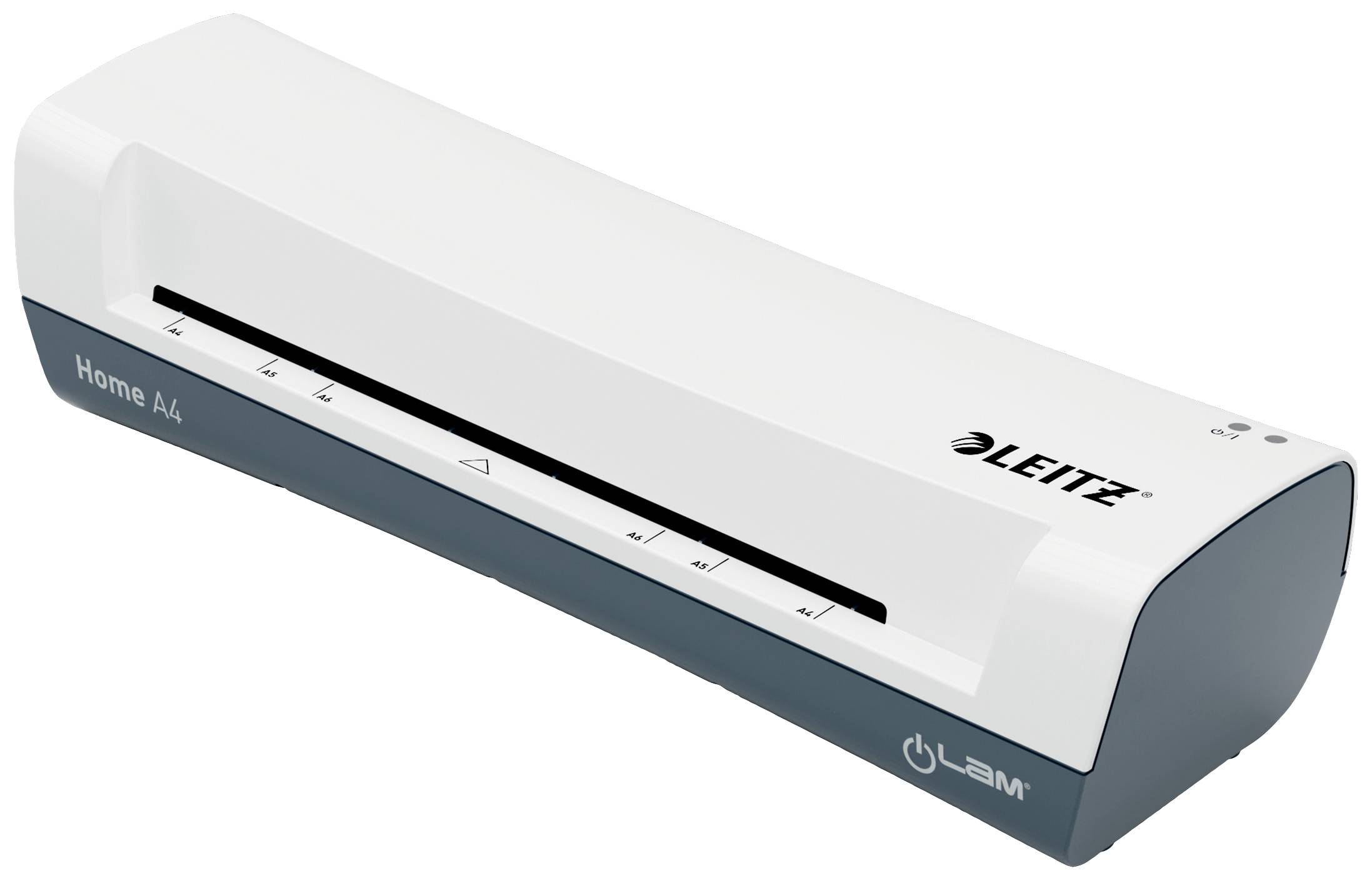Compact white and green Leitz Home A4 laminator for home use, suitable for A4 documents.