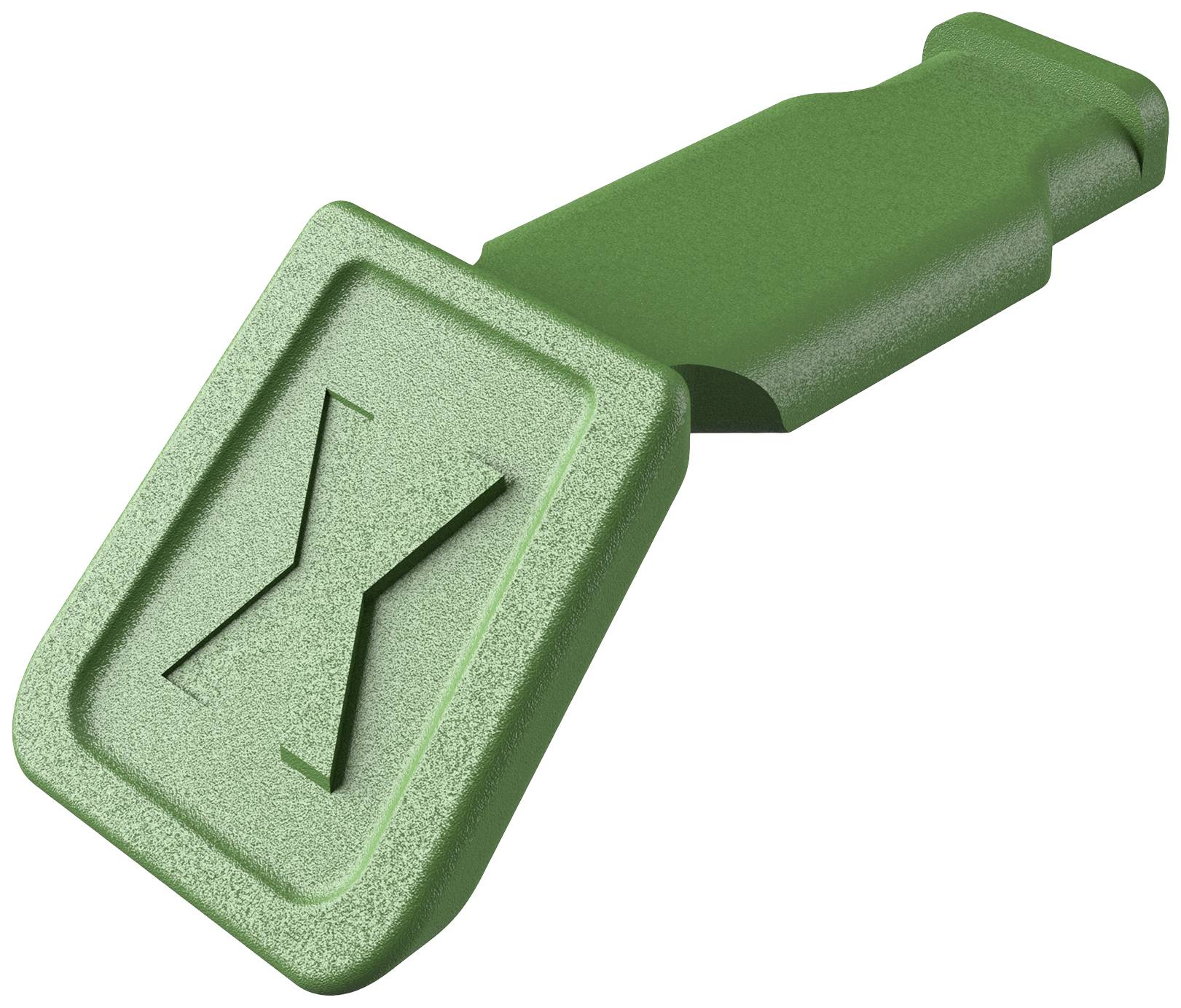 Green key with a large 'X' on the head. The key is made of a matte, textured material.