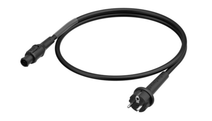 Black power cable with a male and female plug, suitable for electrical connections.