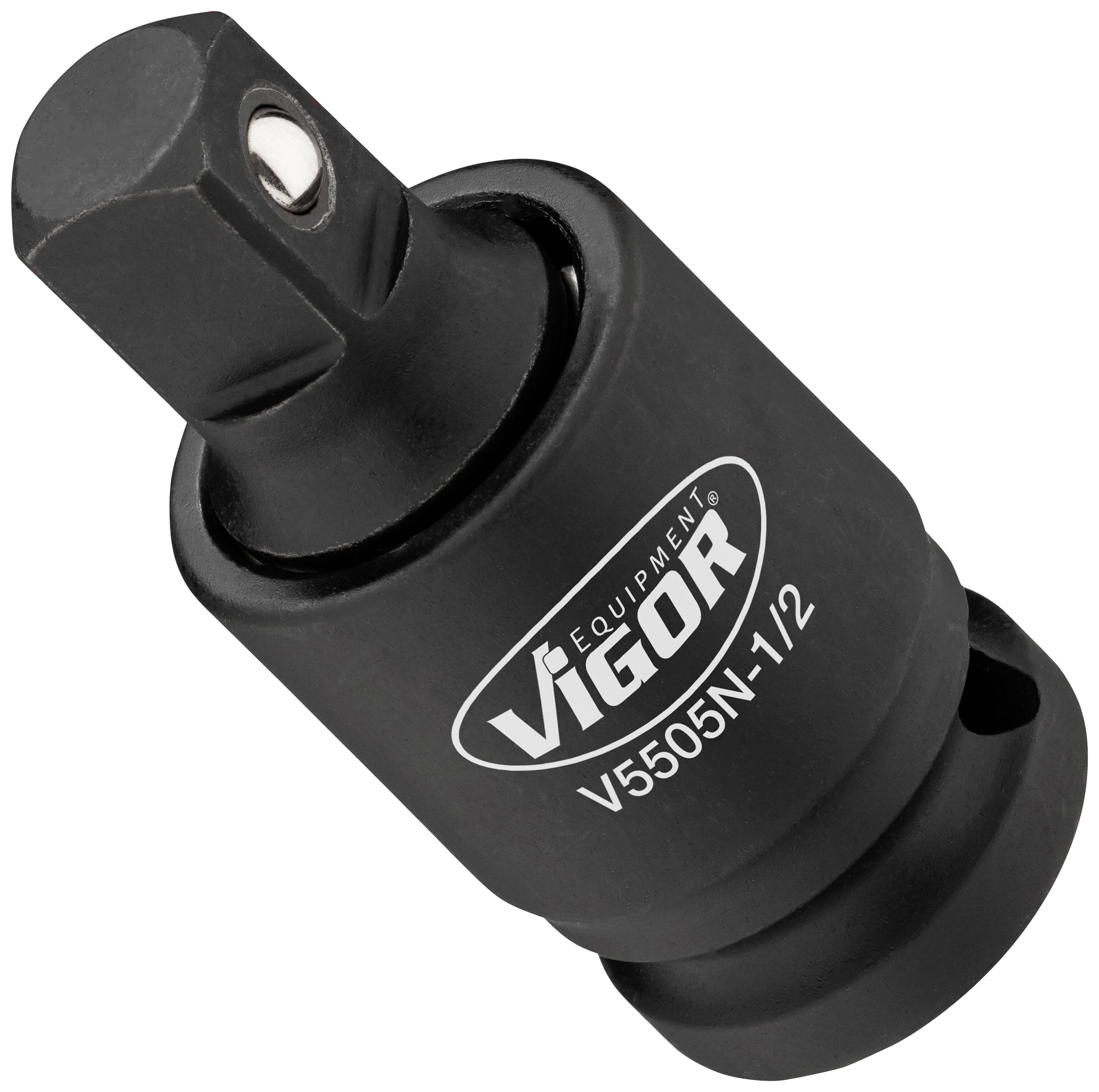 Black universal joint adapter by Vigor, model number 'V5505N-1/2' for connecting tool parts.