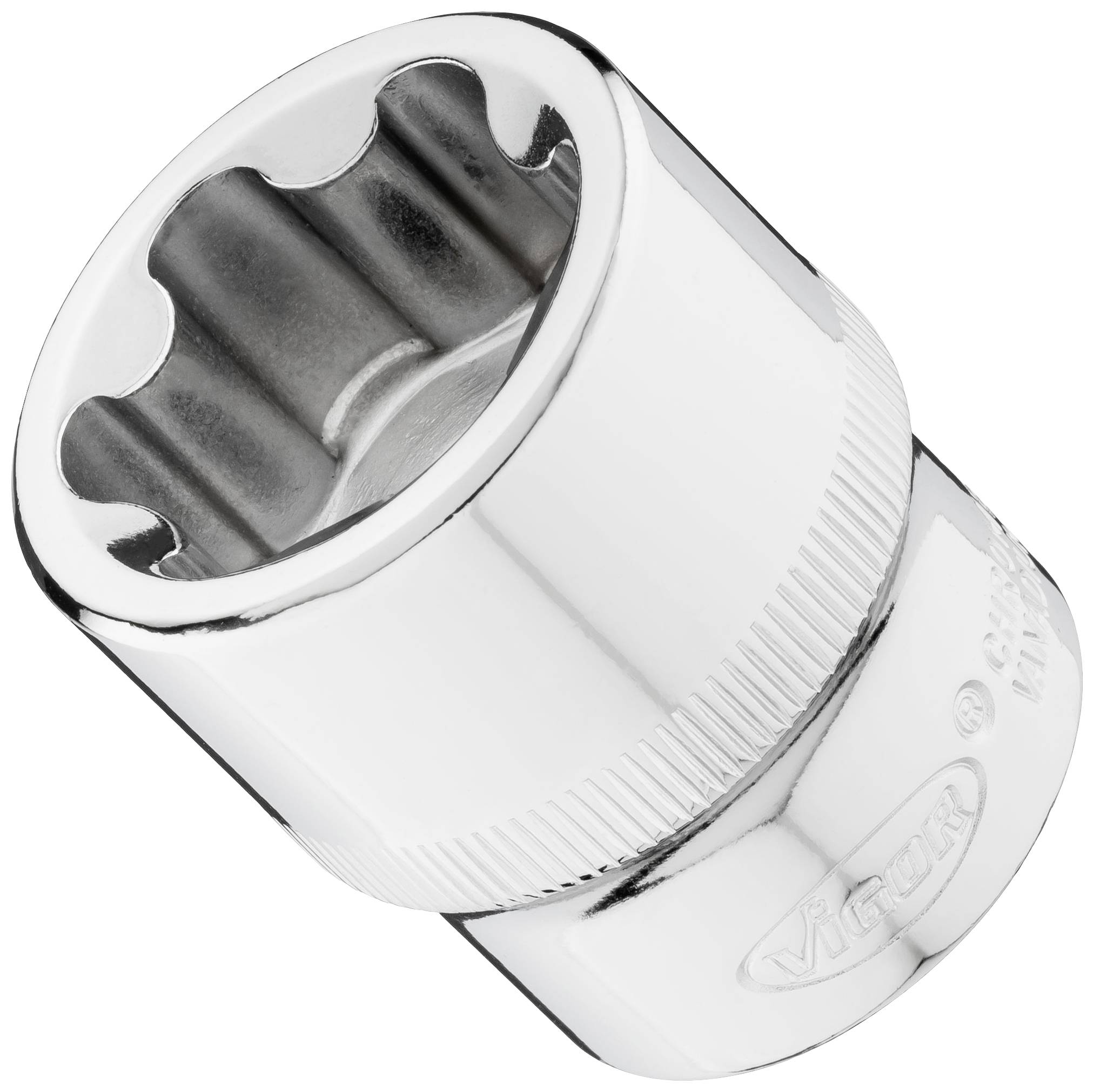 A hexagonal chrome socket in close-up, typically used for mechanical work.