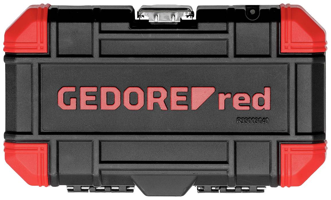 Black tool case with red corners and the 'GEDORE red' logo in red on the front.