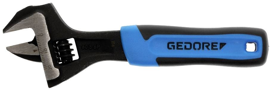 An adjustable spanner with a blue and black handle, displaying the 'GEDORE' branding.