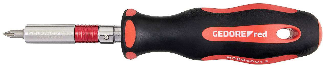 Screwdriver with ergonomic handle, black and red design. Marked with 'GEDORE red'.