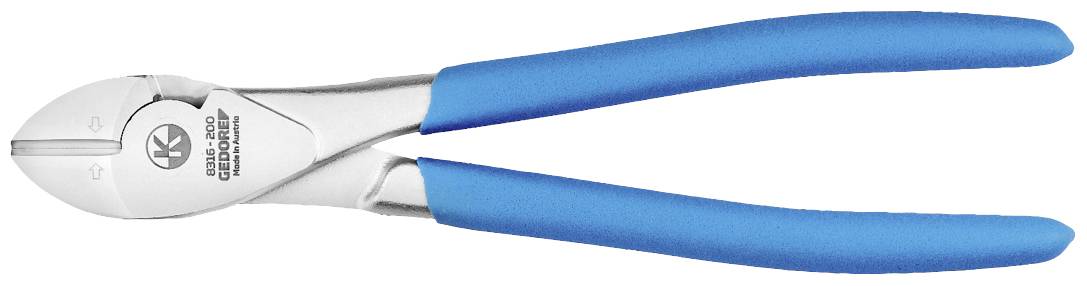 A silver pair of pliers with blue handles, suitable for cutting wire and cables, is lying on a white surface.