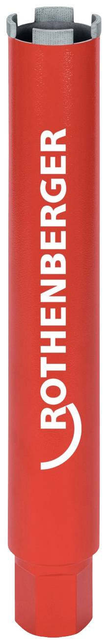 A red drilling crown with a white 'Rothenberger' logo, vertically oriented.