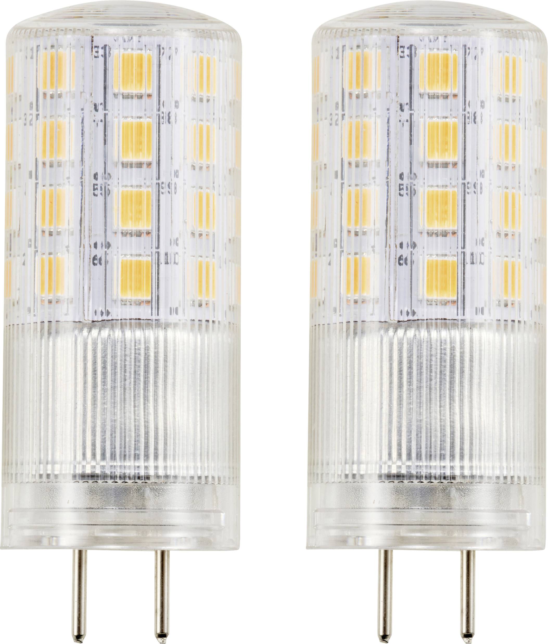 Two cylindrical LED lamps with clear housing and visible yellow diodes, each with two pin contacts at the bottom.