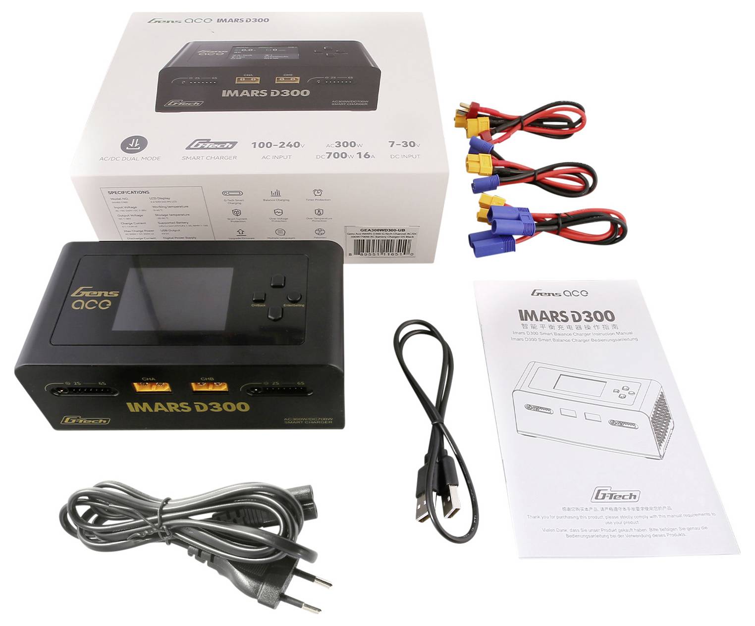 Gens ace Imars D300 Scale model battery charger 16 A LiPolymer, Li-ion, LiHV, LiFePO, NiMH Two output, Battery recognition