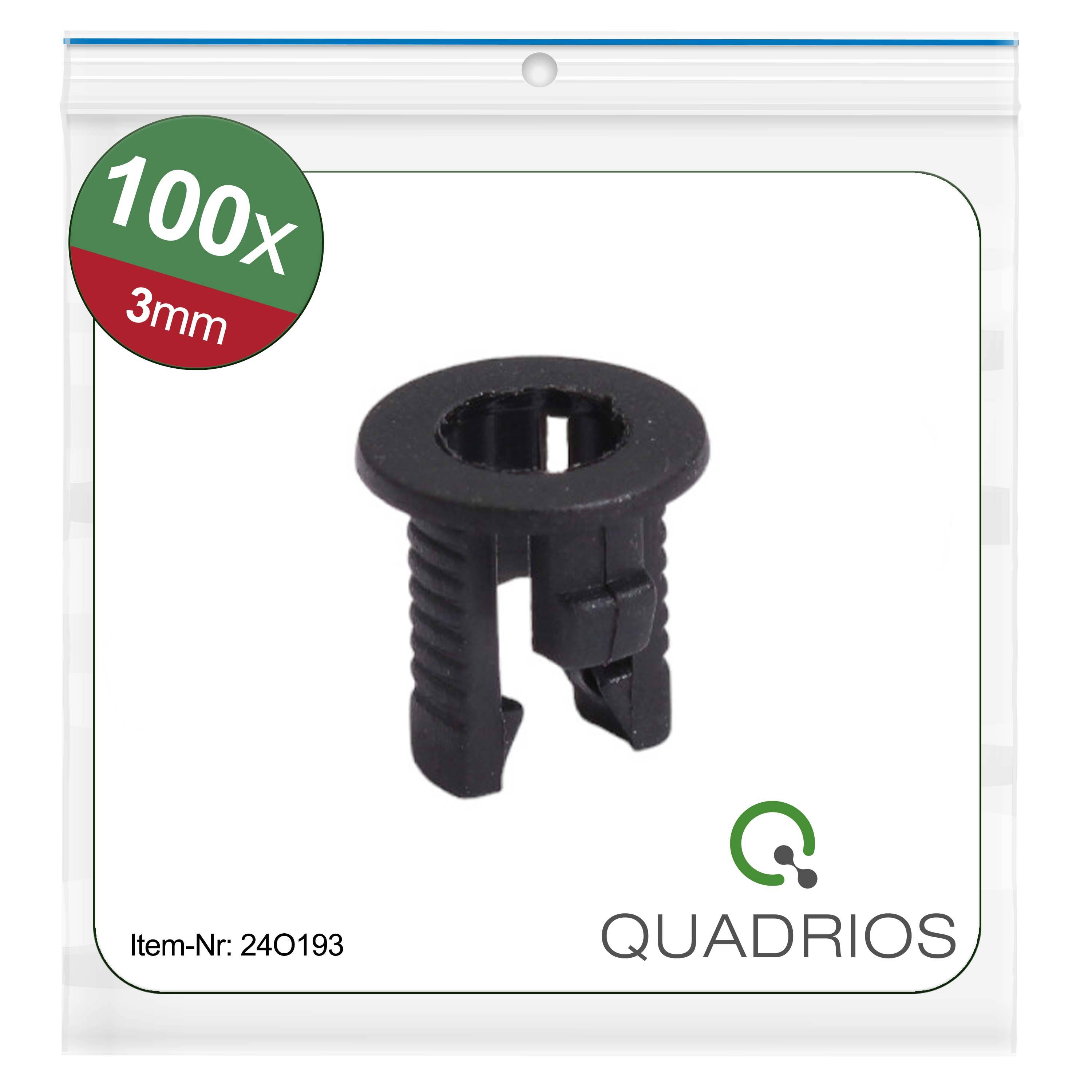 Plastic anchor with a diameter of 3 mm, display packaging with 100 pieces. Brand 'QUADRIOS', item number 240193.
