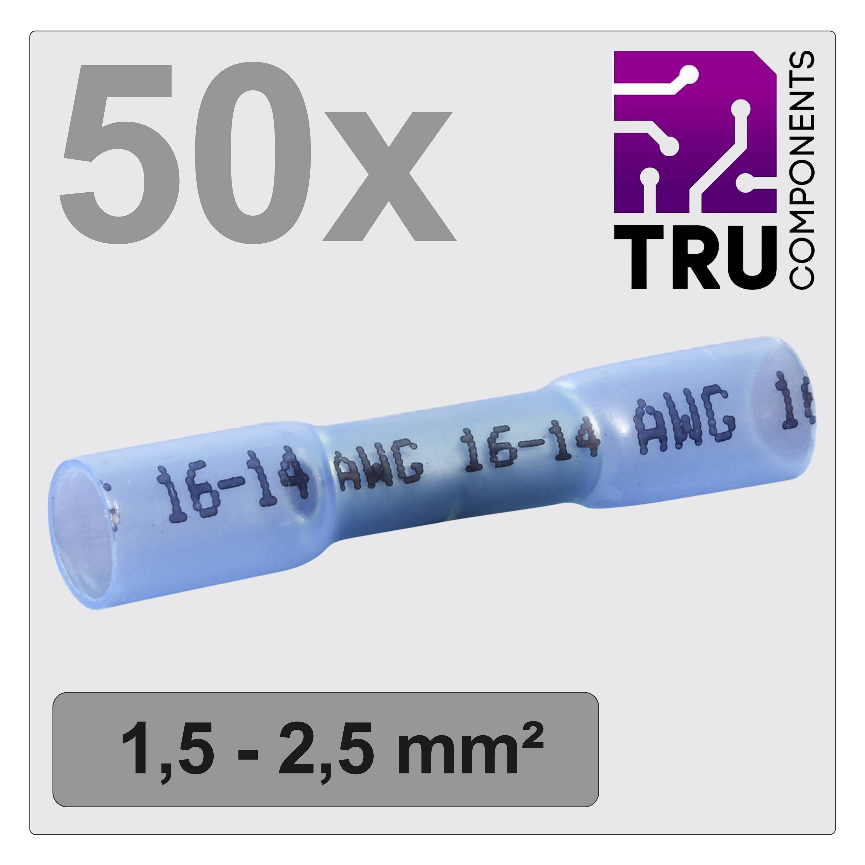 Cable connectors, pack of 50, for cable cross-section 1.5 - 2.5 mm², labelled '16-14 AWG', brand TRU Components.