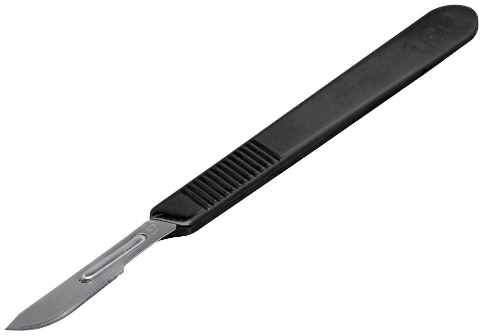 A black scalpel with a silver blade, enabling surgical precision for medical procedures.