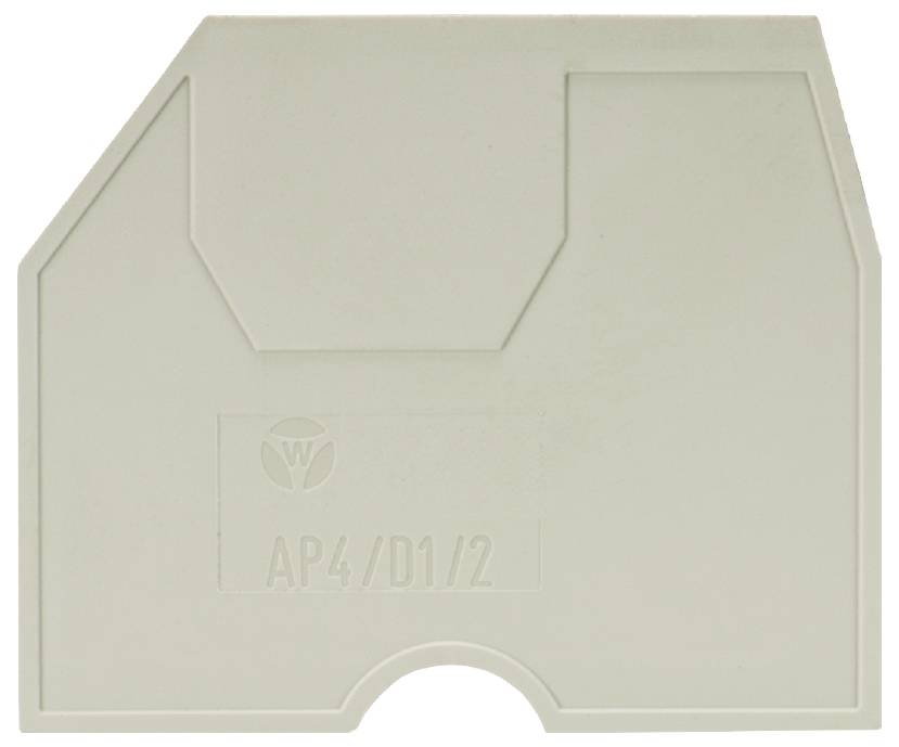 The illustration shows a grey plastic cover with the inscription 'AP4/D1/2' and a logo. It is likely used to cover electrical terminals.