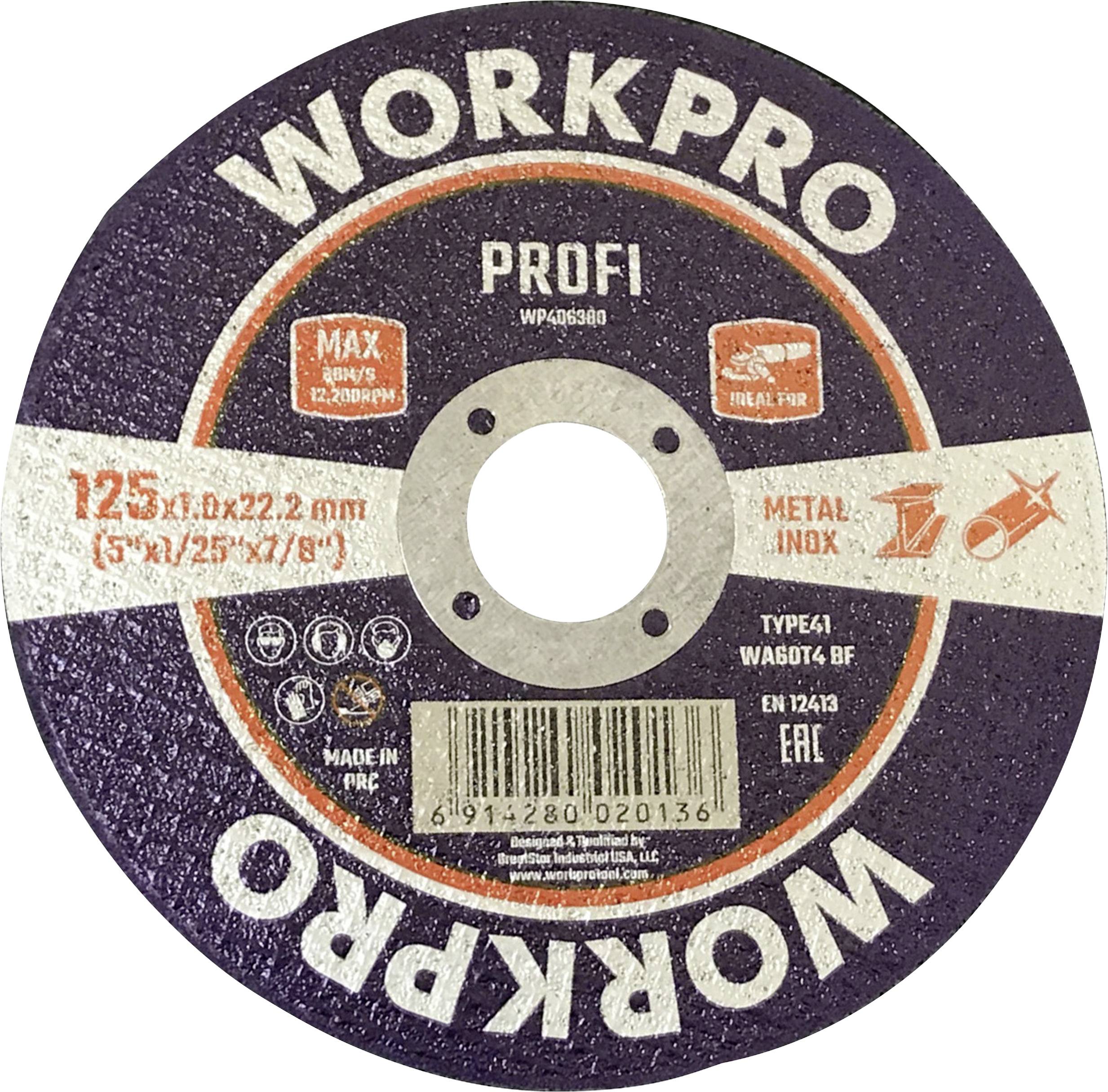 WorkPro WP406380 Cutting disc 125 mm 10 pc(s) INOX, Metal