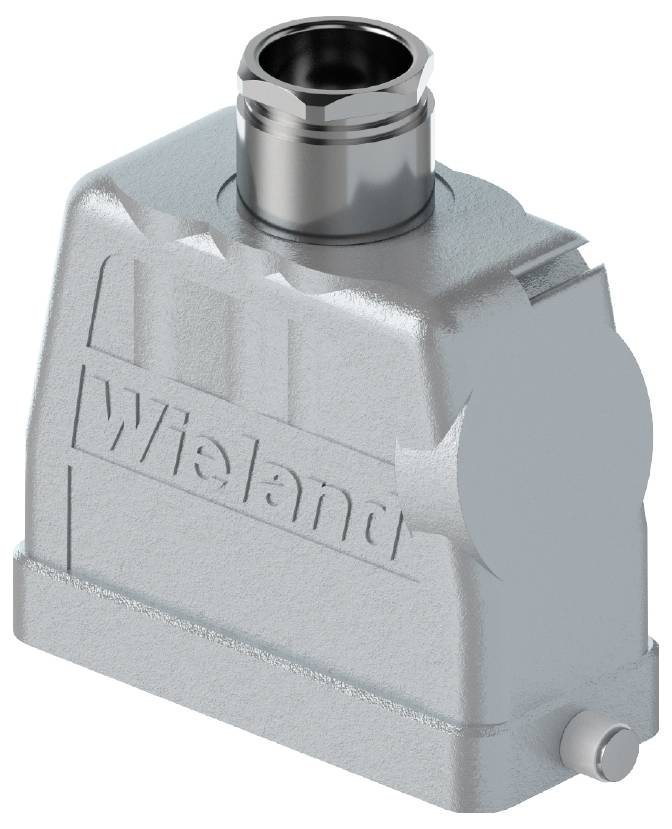 Metallic connector housing with cylindrical connection at the top; the housing displays the 'Wieland' lettering.