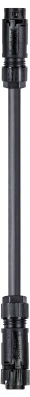 Black, elongated bicycle quick-release skewer with levers at both ends, used for securing wheels to the frame.