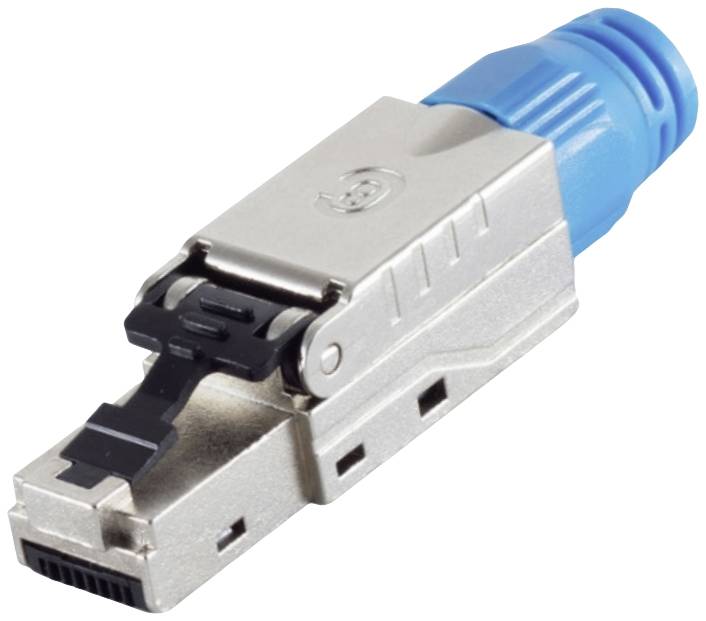 A blue-protected RJ45 plug suitable for network cables, designed for Ethernet connections.