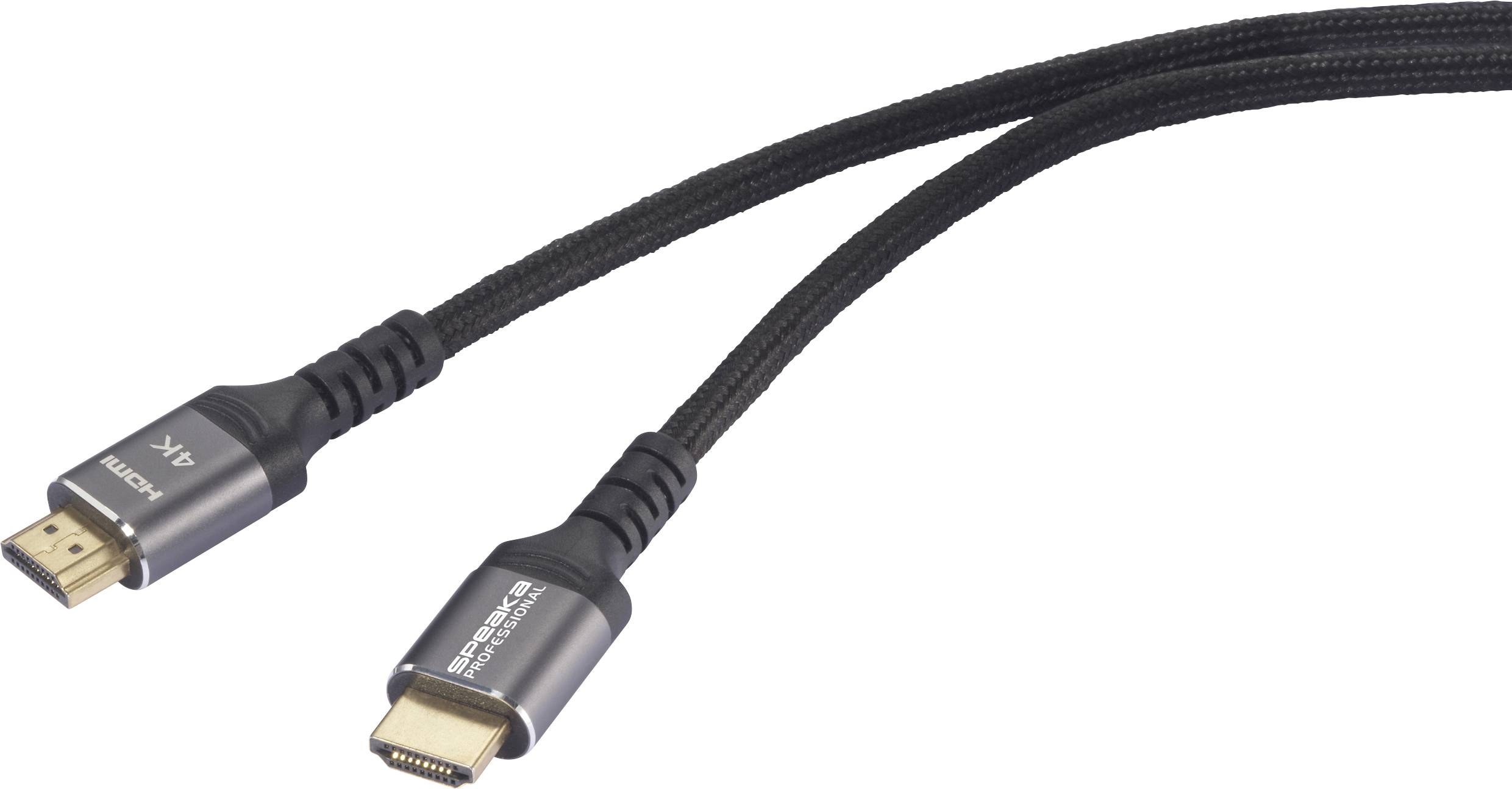A black HDMI cable with two connectors, suitable for 4K resolutions.