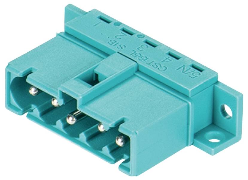 A turquoise SC-SC fibre optic adapter for optical cables shows four connections.