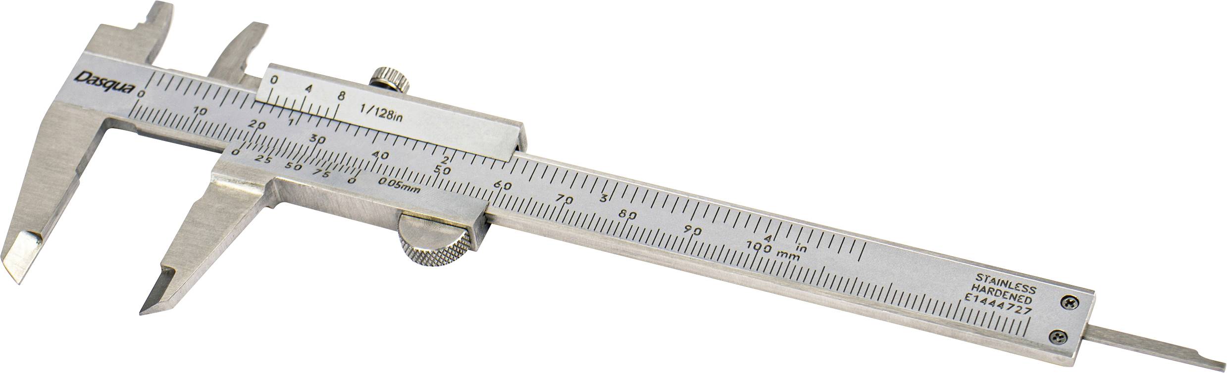 A silver vernier calliper with a metric scale for precise length measurement. Designed for technical and craft applications.