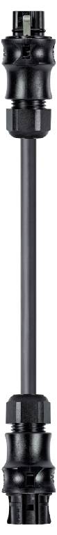 A black, elongated connector plug with rounded ends, suitable for solar installations or electrical wiring.