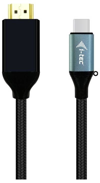 An HDMI cable on the left and a USB-C cable on the right, both with black sheathing and different connector types.