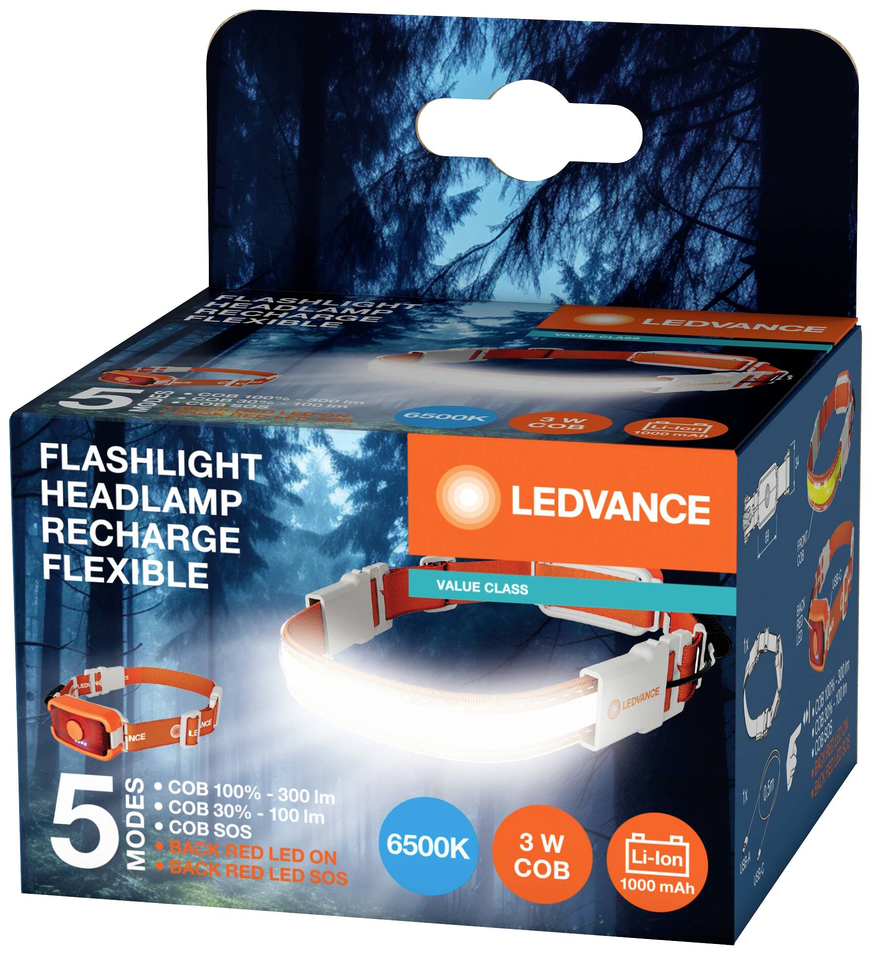 LEDVANCE 4099854175886 Headlamp rechargeable 300 lm 4099854175886