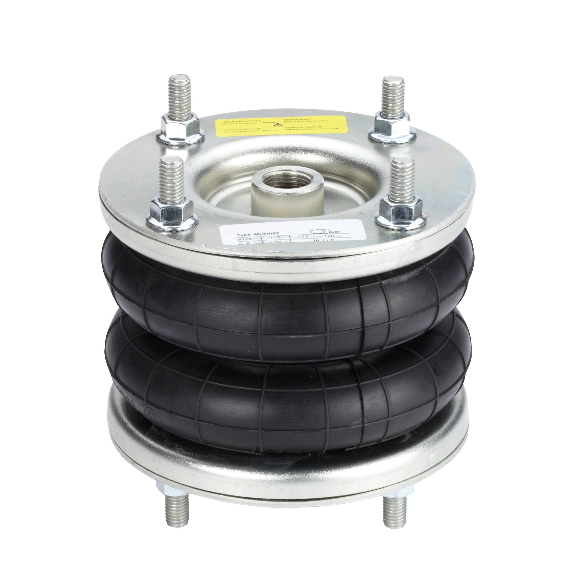 A black rubber bellows with metal plates at the top and bottom. This device is commonly used as air suspension in vehicles.