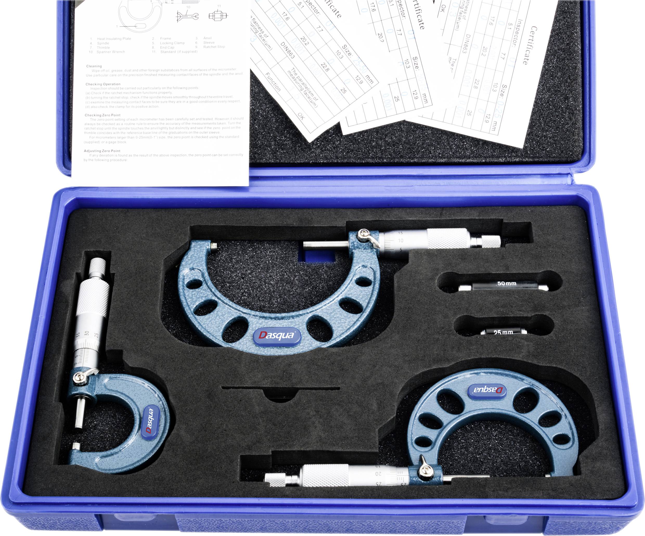 Dasqua 4111-8206 Micrometer set + graduation 0 - 75 mm DIN 863