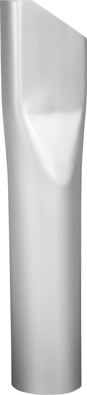 A silver metal tube with an angled top, which is smooth and reflective. It resembles a narrow, vertical pipe.